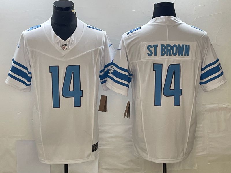Men Detroit Lions #14 St Brown White 2023 Nike Vapor Limited NFL Jersey style 1